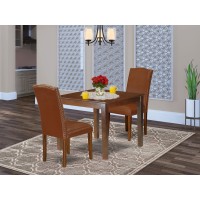 East West Furniture Oxen3-Mah-66 Oxford 3 Piece Kitchen Set For Small Spaces Contains A Square Dining Room Table And 2 Brown Faux Leather Upholstered Chairs, 36X36 Inch