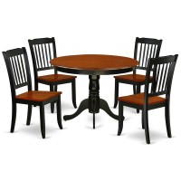 Dining Room Set Black & Cherry, Hlda5-Bch-W