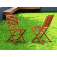 Solid Acacia Wooden Patio Folding Side Chair -Set Of Two