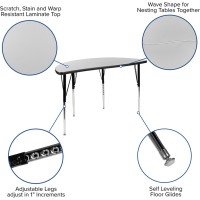 47.5 Circle Wave Flexible Laminate Activity Table Set With 16 Student Stack Chairs, Grey/Black