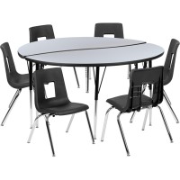 60 Circle Wave Flexible Laminate Activity Table Set With 16 Student Stack Chairs, Grey/Black