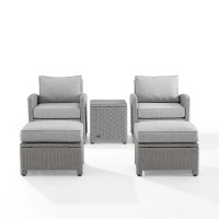 Bradenton 5Pc Outdoor Wicker Armchair Set Gray - Side Table, 2 Arm Chairs & 2 Ottomans