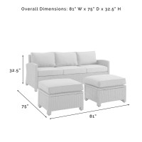 Bradenton 3Pc Outdoor Wicker Sofa Set Gray - Sofa & 2 Ottomans