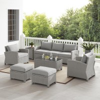 Bradenton 7Pc Outdoor Wicker Sofa Set Gray - Sofa, Coffee Table, Side Table, 2 Armchairs & 2 Ottomans