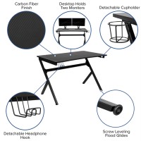 Black Gaming Desk And Black Racing Chair Set With Cup Holder, Headphone Hook & 2 Wire Management Holes