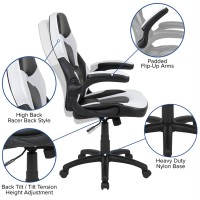 Black Gaming Desk And White/Black Racing Chair Set With Cup Holder, Headphone Hook & 2 Wire Management Holes