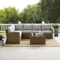 Bradenton 5Pc Outdoor Wicker Sectional Set Gray/Weathered Brown