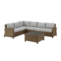 Bradenton 5Pc Outdoor Wicker Sectional Set Gray/Weathered Brown