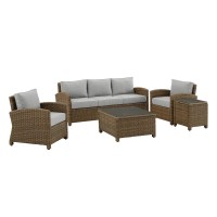 Bradenton 5Pc Outdoor Wicker Sofa Set Gray/Weathered Brown - Sofa, Side Table, Coffee Table, & 2 Armchairs