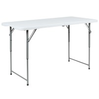 4-Foot Height Adjustable Bi-Fold Granite White Plastic Folding Table