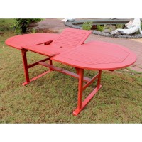 Royal Fiji 59-Inch / 79-Inch Acacia Oval Extendable Dining Table W/Fold Out Leaf, Barn Red