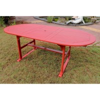 Royal Fiji 59-Inch / 79-Inch Acacia Oval Extendable Dining Table W/Fold Out Leaf, Barn Red