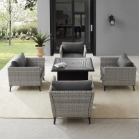 Richland 5Pc Outdoor Wicker Conversation Set W/Fire Table Gray/Black - Dante Fire Table & 4 Armchairs