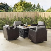 Palm Harbor 5Pc Outdoor Wicker Conversation Set W/Fire Table Gray/Brown - Tucson Fire Table & 4 Swivel Rocking Chairs