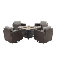 Palm Harbor 5Pc Outdoor Wicker Conversation Set W/Fire Table Gray/Brown - Tucson Fire Table & 4 Swivel Rocking Chairs