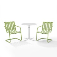 Gracie 3Pc Outdoor Metal Bistro Set Pastel Green Satin/White Satin - Bistro Table & 2 Armchairs