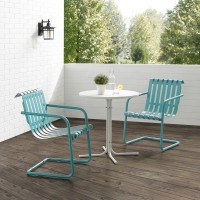 Gracie 3Pc Outdoor Metal Bistro Set Pastel Blue Satin/White Satin - Bistro Table & 2 Armchairs