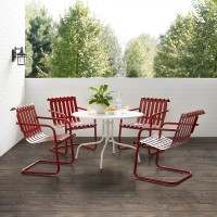 Gracie 5Pc Outdoor Metal Dining Set Dark Red Satin/White Satin - Dining Table & 4 Armchairs