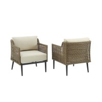 Southwick 2Pc Outdoor Wicker Armchair Set Creme/Light Brown - 2 Armchairs