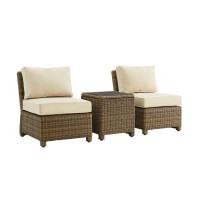 Bradenton 3Pc Outdoor Wicker Chair Set Sand/ Weathered Brown - Side Table & 2 Armless Chairs