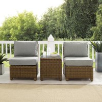 Bradenton 3Pc Outdoor Wicker Chair Set Gray/ Weathered Brown - Side Table & 2 Armless Chairs