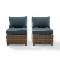 Bradenton 2Pc Outdoor Wicker Chair Set Navy/Weathered Brown - 2 Armless Chairs