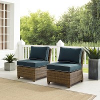 Bradenton 2Pc Outdoor Wicker Chair Set Navy/Weathered Brown - 2 Armless Chairs