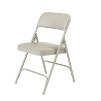 Nps 1200 Series Premium Vinyl Upholstered Double Hinge Folding Chair, Warm Grey (Pack Of 4)