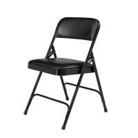 Nps 1200 Series Premium Vinyl Upholstered Double Hinge Folding Chair, Caviar Black (Pack Of 4)