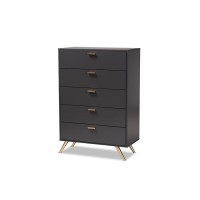 Baxton Studio Kelson Modern And Contemporary Dark Grey And Gold Finished Wood 5-Drawer Chest