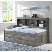Os Home And Office Furniture Model 83222-6-Kd, Solid Pine Twin Daybed With Six Sturdy Drawers In Charcoal Gray