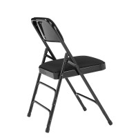 Nps 2300 Series Deluxe Fabric Upholstered Triple Brace Double Hinge Premium Folding Chair, Midnight Black (Pack Of 4)
