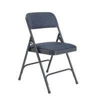 Nps 2200 Series Deluxe Fabric Upholstered Double Hinge Premium Folding Chair, Imperial Blue Fabric/Char-Blue Frame (Pack Of 4)