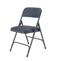 Nps 2200 Series Deluxe Fabric Upholstered Double Hinge Premium Folding Chair, Imperial Blue Fabric/Char-Blue Frame (Pack Of 4)