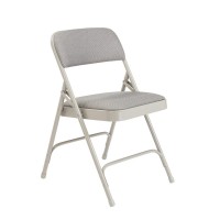 Nps 2200 Series Deluxe Fabric Upholstered Double Hinge Premium Folding Chair, Greystone (Pack Of 4)
