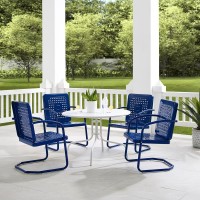 Bates 5Pc Outdoor Metal Dining Set Navy Gloss/White Satin - Dining Table & 4 Armchairs