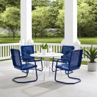 Bates 5Pc Outdoor Metal Dining Set Navy Gloss/White Satin - Dining Table & 4 Armchairs