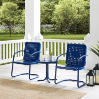 Bates 3Pc Outdoor Metal Armchair Set Navy Gloss/White Satin - Side Table & 2 Armchairs