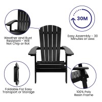 2 Pack Charlestown All-Weather Poly Resin Folding Adirondack Chairs With Side Table In Black