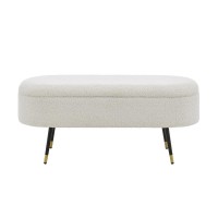 Phoebe Kd Faux Shearling Fabric Storage Bench W/ Gold Tip Metal Legs