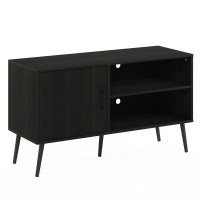 Furinno Claude Mid Century Style Tv Stand With Wood Legs, One Cabinet Two Shelves, Espresso