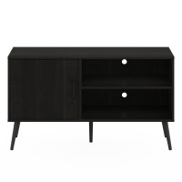 Furinno Claude Mid Century Style Tv Stand With Wood Legs, One Cabinet Two Shelves, Espresso
