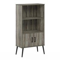Furinno Claude Mid Century Style Accent Cabinet With Wood Legs, French Oak Grey