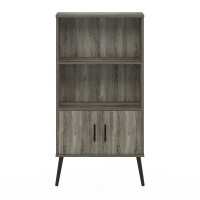 Furinno Claude Mid Century Style Accent Cabinet With Wood Legs, French Oak Grey