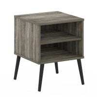 Furinno Claude Mid Century Style End Table With Wood Legs, French Oak Grey