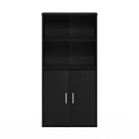 Furinno Pasir Storage Cabinet With 2 Open Shelves And 2 Doors, Black Oak