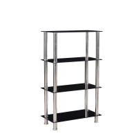 Better Home Products Jane Decorative Glass 4 Tier Shelves Bookcase Silver Chrome