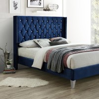 Better Home Products Alexa Velvet Upholstered Full Platform Bed In Blue