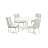 East West Furniture Avfo5-Lwh-44 5-Pc Dining Room Set 4 Light Grey Linen Fabric Dining Chairs With Button Tufted Back And 1 Dining Table - Linen White Finish