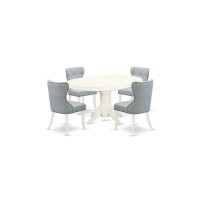 East-West Furniture Avsi5-Lwh-15 - A Dining Room Table Set Of 4 Excellent Parson Chairs With Linen Fabric Baby Blue Color And A Gorgeous 18 Butterfly Leaf Oval Pedestal Kitchen Table With Linen White